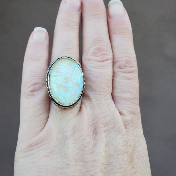 New Dichroic Glass 925 Silver Ring. - Picture 5 of 16